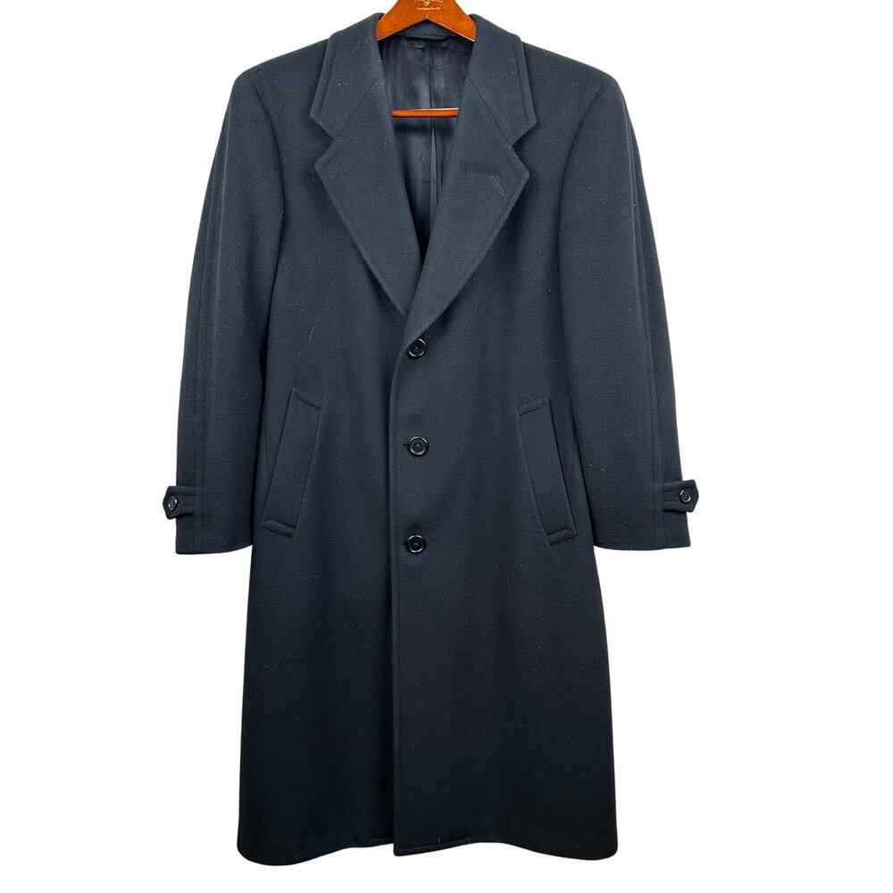 Hart Schaffer & Marx Wool Overcoat Top Coat Vintage Black Men's 40S Union Made